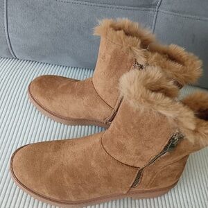 Olivia Miller Brown Ankle Boots with Faux Fur